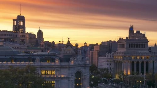Timelapse of Madrid at sunset, Cibeles square as main subject.