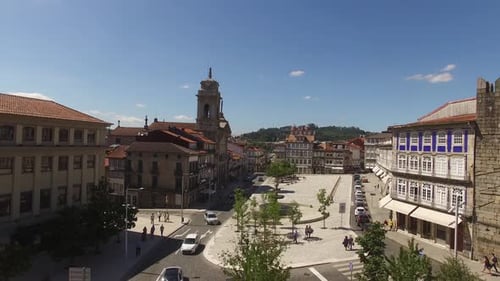 Drone Flying Over Square in Guimaraes City, Portugal
