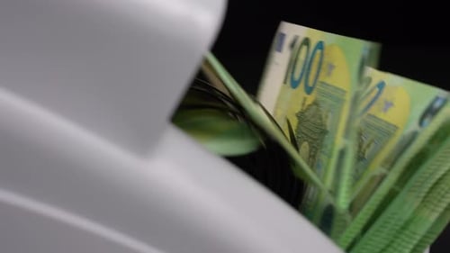 Euro Banknotes Processed by a Money Counting Machine