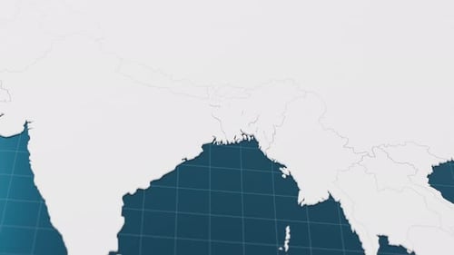 Blue Bangladesh 3d Map with Pointer Pin Surrounded with Other Countries in White Political Map with