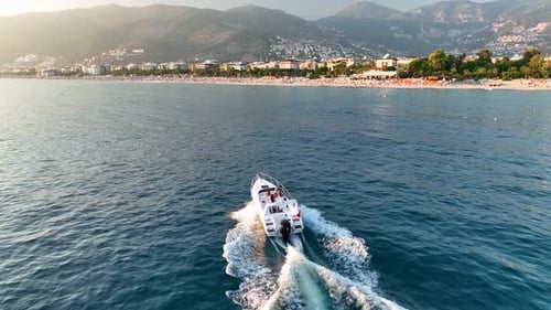 Sports Boat Sails and Makes Beautiful Turns Aerial View 4 K