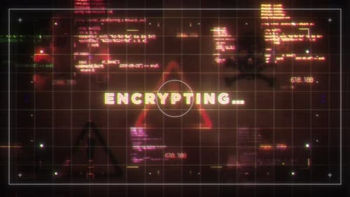 Digital Glitch Encryption Text and Warning Symbols Animation