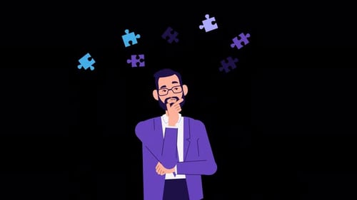 Business Man Thinking with Puzzle Pieces 2D Animation