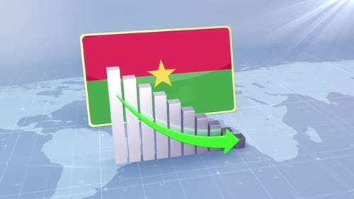 Burkina Faso Flag With Decrease Bar Chart Graph And Arrow Green