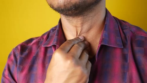 Unrecognized Man Suffering Throat Pain Close Up