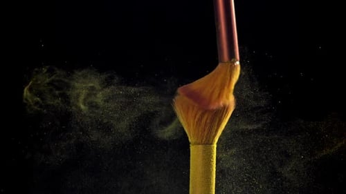 Makeup Brushes with Colored Powder Filmed on a Highspeed Camera at 1000 Fps