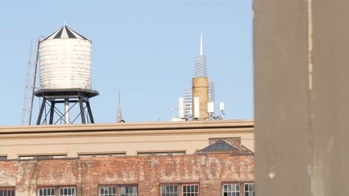 New York City Industrial Building Exterior Architecture USA Red Brick Facade Rooftop Water Tower