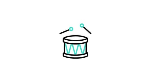 Animated Minimalist Drum Icon with Hitting Drumsticks