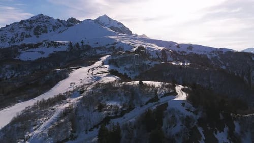 Panoramic Aerial View Of Tetnuldi Ski Resort Slope Mountains In Tsaldashi, Georgia.