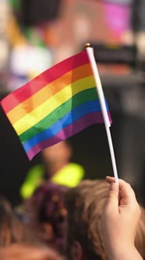 Rainbow Flag at Pride Event in the City