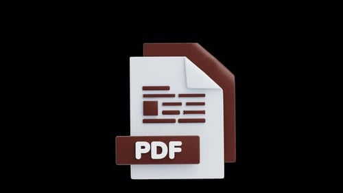 Animación 3D del icono 3D del archivo PDF. Concepto de formato de archivo