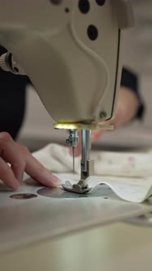 Sewing Machine Needle Stitching Seam Close Up