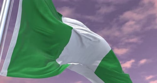 Waving Nigerian National Flag Against a Cloudy Purple Sky Loop