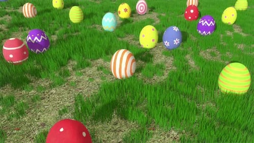 Vibrant Easter Eggs Rolling Through Green Grass Animation