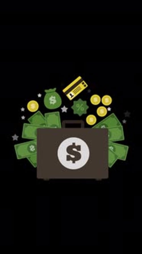 Suitcase With Money Vertical Animation Alpha Channel