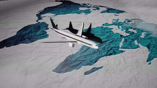 Modern Airplane Flying Over Crumpled World Map