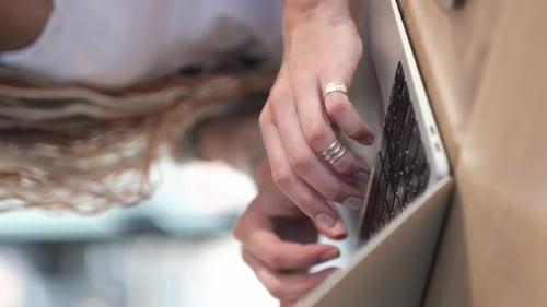 Hands Close Up Woman Working on Laptop Typing on Keyboard Freelancer Doing Work Remotely Vertical