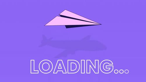 Flying paper airplane casting shadow line 2D loading animation