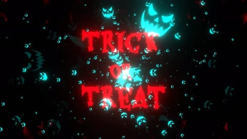 Truc ou friandise d'Halloween turquoise et rouge et visages de citrouille effrayants en arrière-plan Vj Loop en 4K