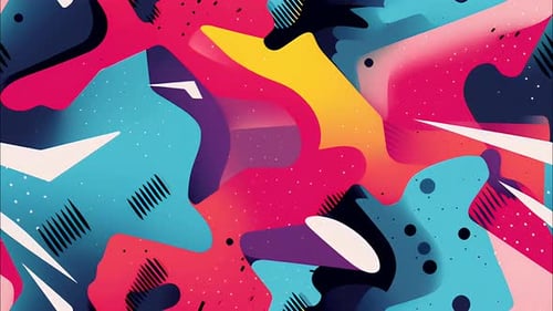 Bucle continuo estilo graffiti con formas abstractas de arte callejero, colores llamativos y movimiento panorámico