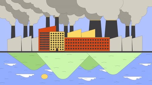 Flat Design Animated Factory Emitting Smoke for Environmental Topics