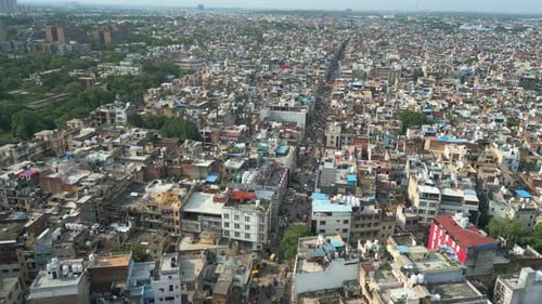 paharganj in new delhi streets drone moving closer view