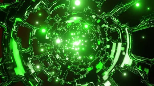 A stream of green particles flies through the cosmic web VJ loop 3d render. Background for night
