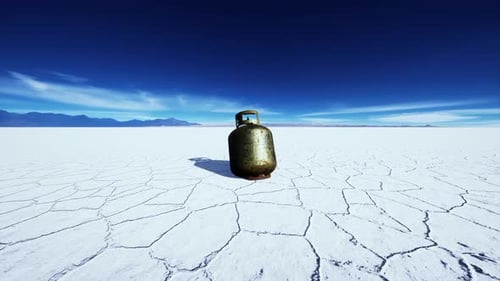 Old Rusted Danger Gas Container on Salt Lake