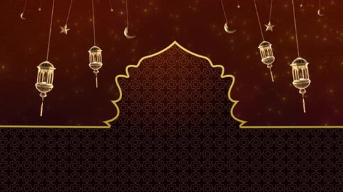 Elegant Golden Islamic Lanterns and Crescent Moon Celebration Background