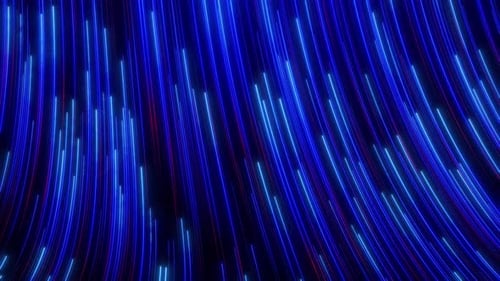 Animation of glowing lines, high speed neon particle flow, big data stream, digital technology blue
