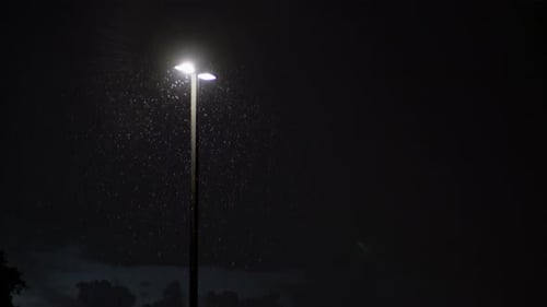 Lichter der Stadt bei Regen in der Nacht. Zeitlupenaufnahme.