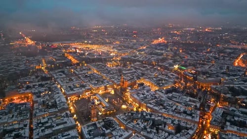 Aerial view of Krakow (Cracow) city in winter, Poland, Polska, Europe