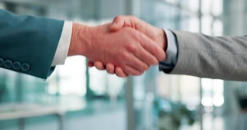 Closeup, shaking hands or welcome for hiring in office for business people