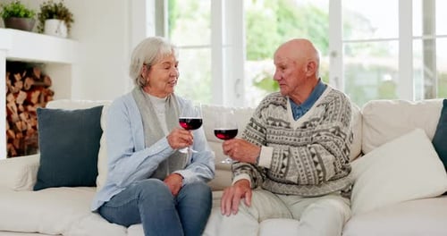 Senior Couple Toasting with Wine at Home
