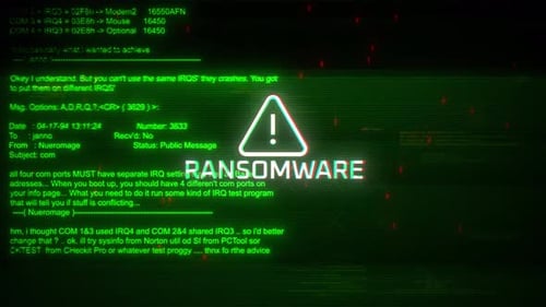 Ransomware attire l'attention sur le mouvement de l'écran sur fond technologique abstrait, couleur verte