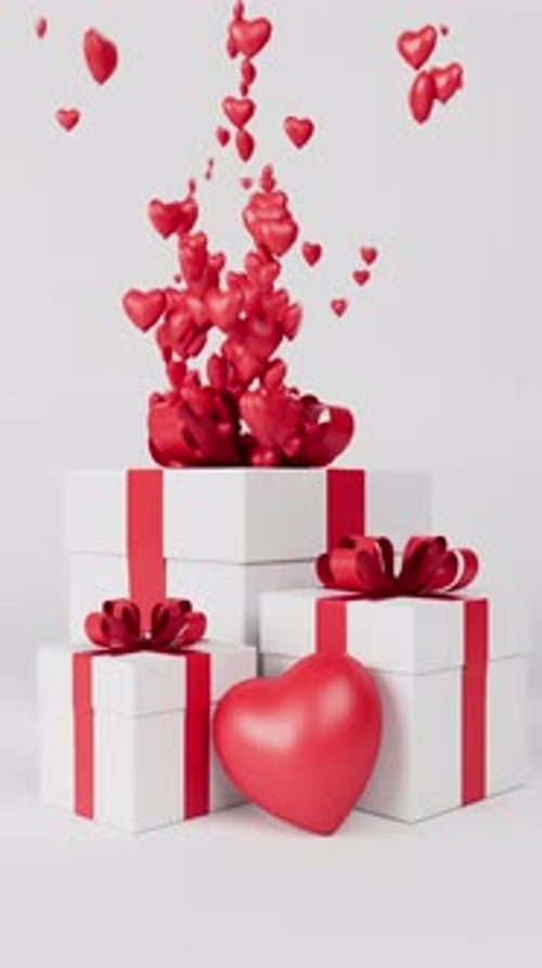Floating Red Hearts and Gift Boxes for Romantic Celebrations