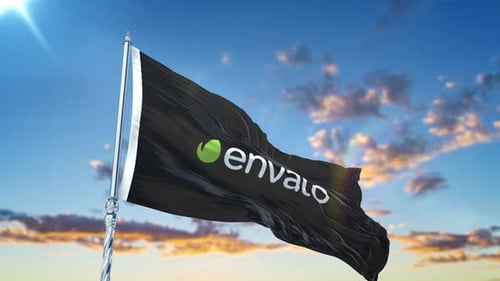 Dynamic Waving Flag Logo Presentation Against Sunny Sky