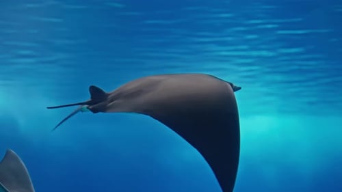 Stingrays in Huge Aquarium at Oceanarium Observing the Life of Animals