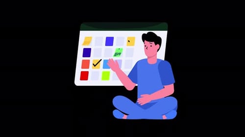 Animated Flat Design Illustration of Person Planning Tasks on Calendar