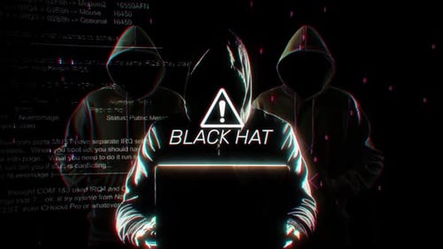 Black Hat Words Of Hacking Screen In Technology