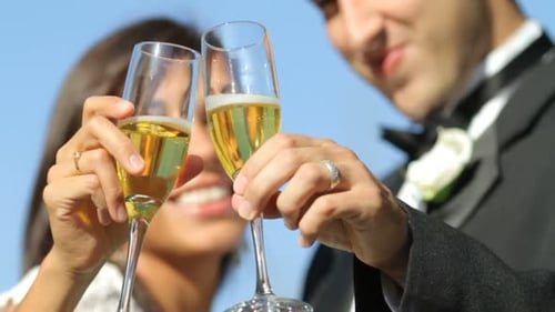 Romantic Wedding Toast of Champagne by Newlyweds