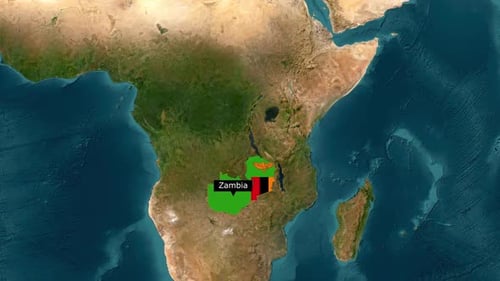 Animated Map Zoom to Zambia Country with Flag Reveal