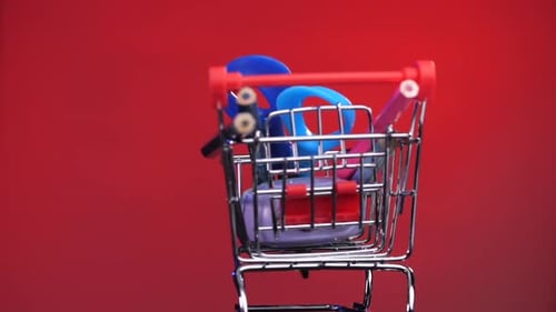 Closeup Shopping Trolley Cart There is a Pen Pencils Scissors Stationery