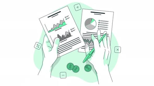 pessoa analisando alguns gráficos, análise financeira, estatísticas, animação 4k