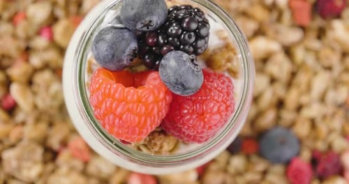 Granola, Yogurt, and Berries in Glass Jar