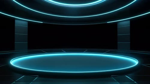 Futuristic Neon Blue Glowing Stage Loop Background