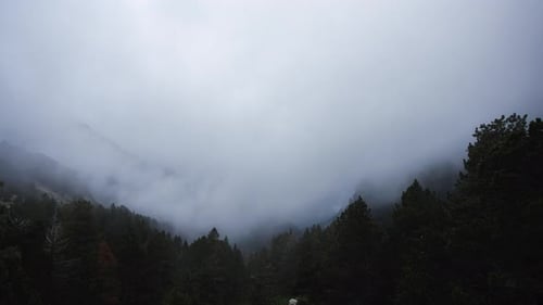 Fog Covering Mountain Peaks Timelapse in Vallter, Pyrenees, Spain