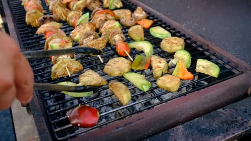 Grilled Vegetables Cooking on Outdoor Grill