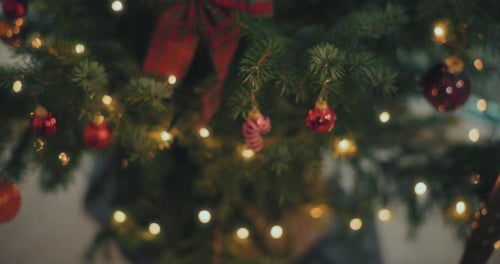 Decorated Christmas Tree with Ornaments and Lights