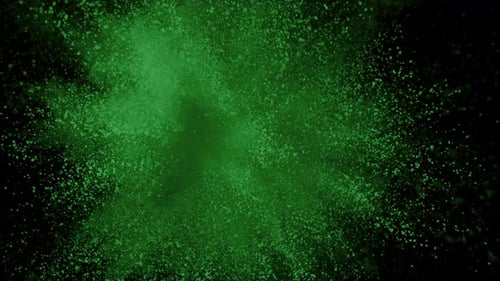 Green Powder Exploding on Black Background in Super , With